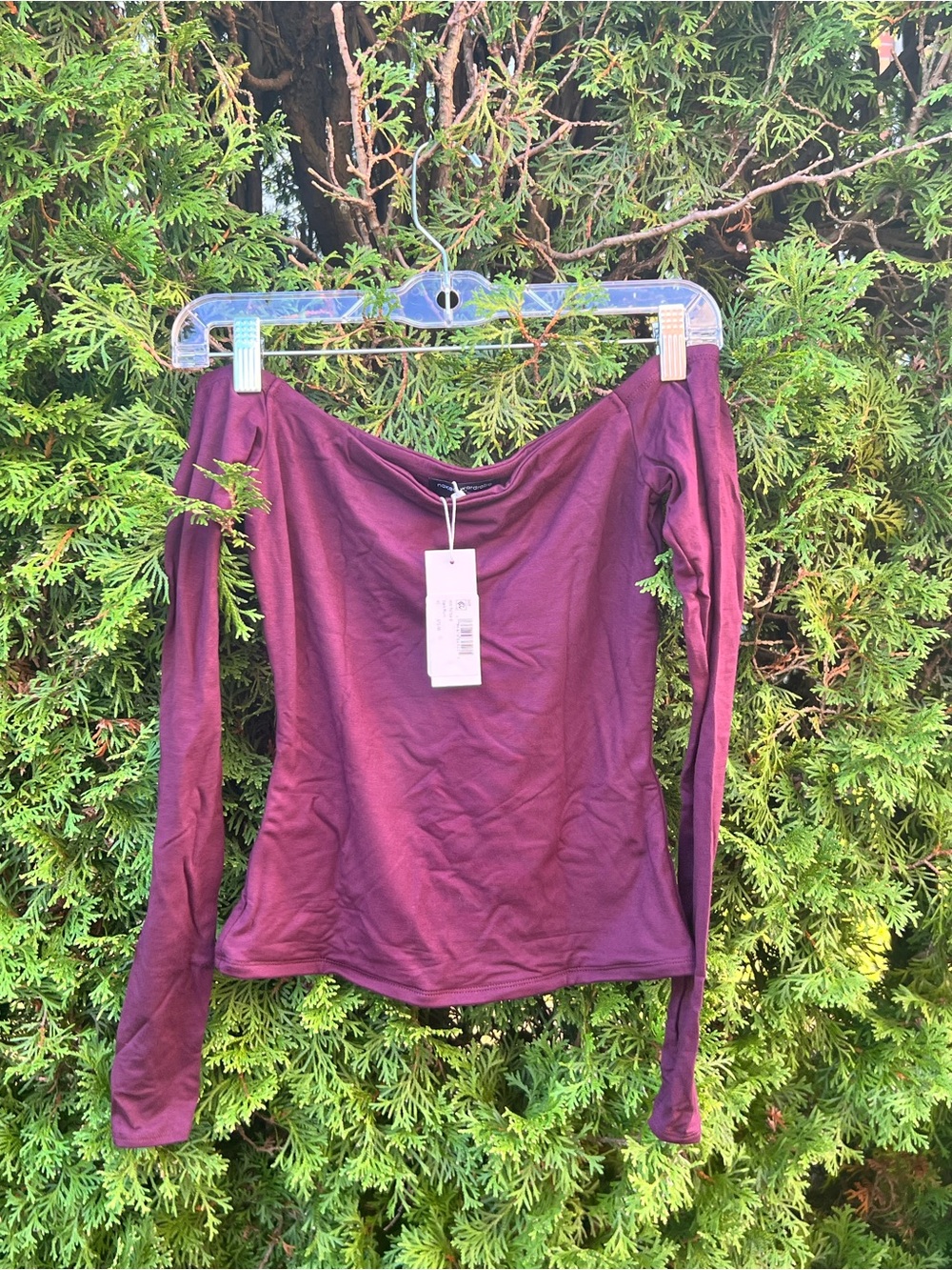 naked wardrobe Off-Shoulder Long Sleeve Top - Plum